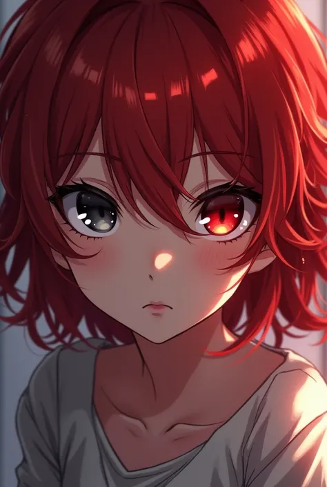  pretty girl, black eye, red eye, Japanese ,  red hair (anime)