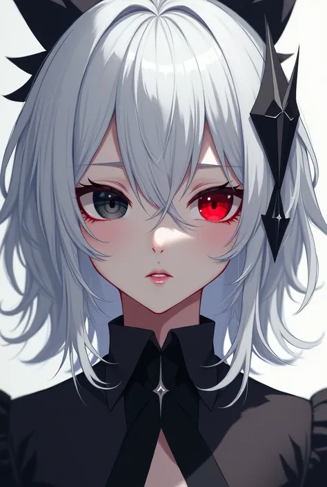  pretty girl, black eye, red eye, Japanese ,  white hair (anime)