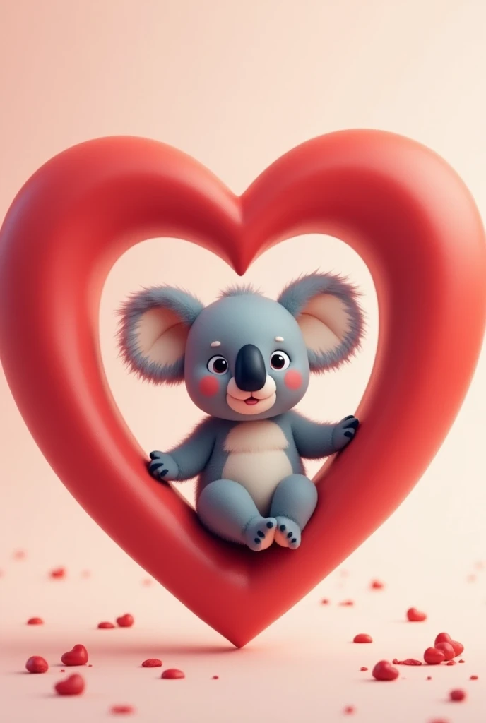 Red heart with a koala in 2d