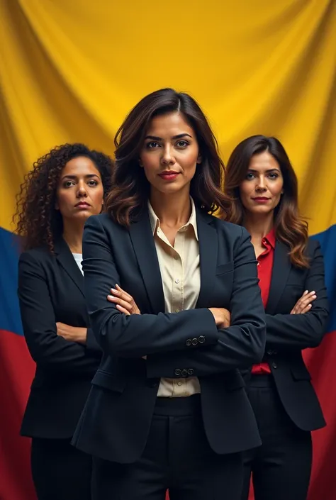 several women journalists with the Colombian flag