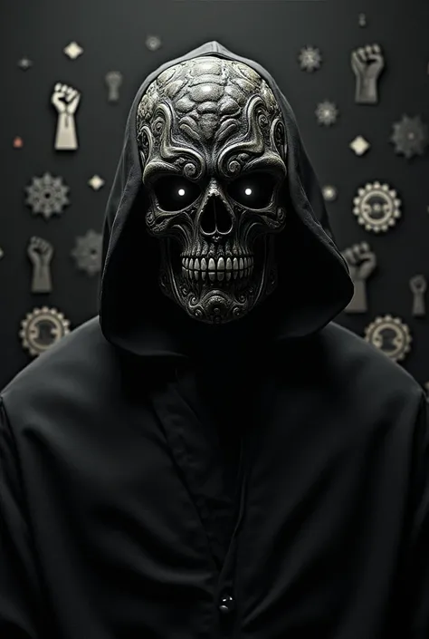 ** Character Description :**
 A mysterious character whose face is completely covered by a terrifying mask .  The mask has an intricate design ,  with dark and sinister details that evoke fear and intrigue .  The characters eyes are the only visible part ,...