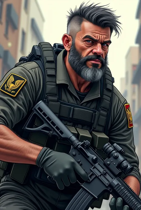 SPECIAL FORCES ANIMATED SIDE VIEW WITH UNIFORM WITH BLACK AND WHITE BEARD