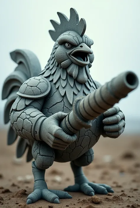  Create in Cartoon. An angry chicken made of stone, With a bazooka 