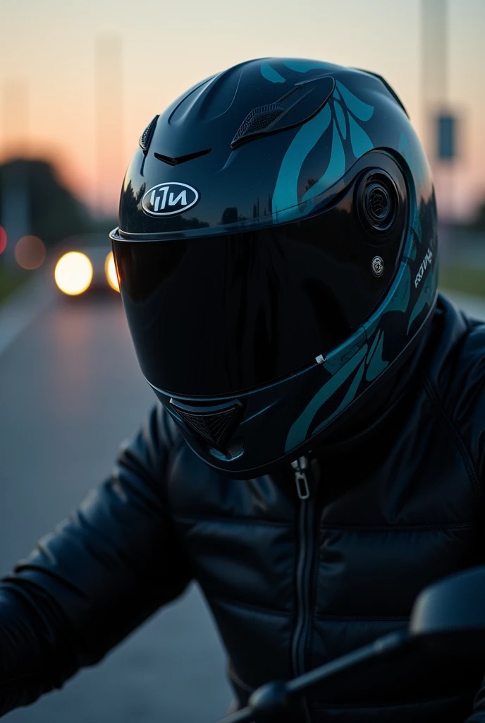  Motorcyclists ,  close up on the helmet, At dusk  