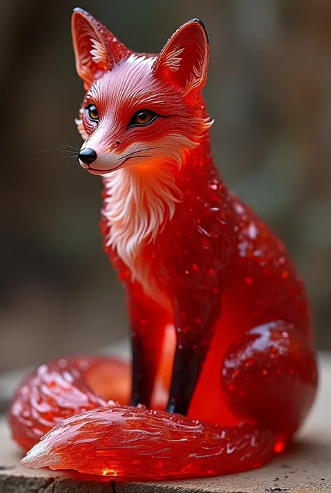 A fox whose body is made of red crystal 