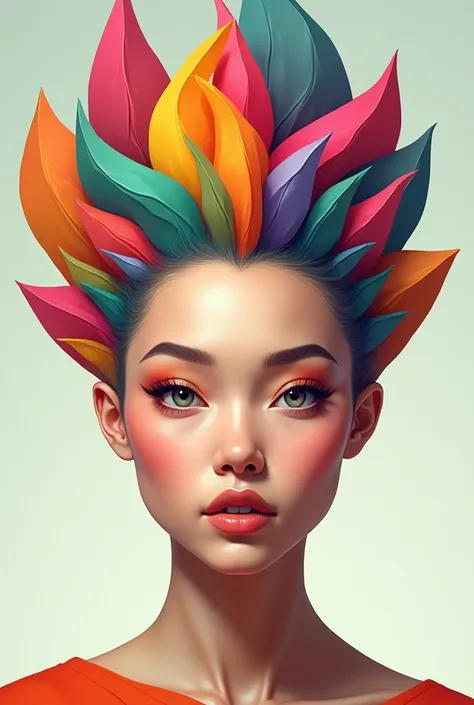 Profile drawing female face very colorful hair with geometric shape 