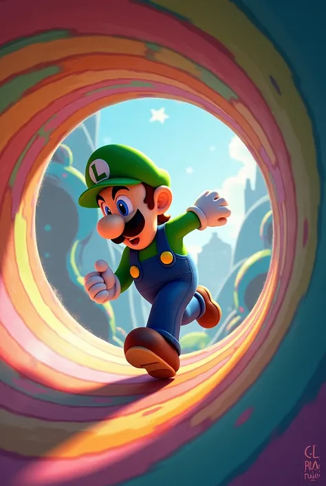 Luigi runs in the pipe