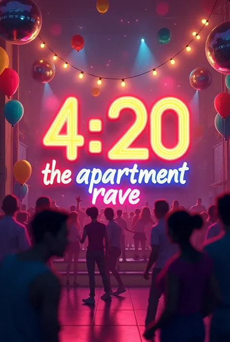 Create a party banner image with the name “4:20 The Apartment Rave” 

Make the background Like an apartment party