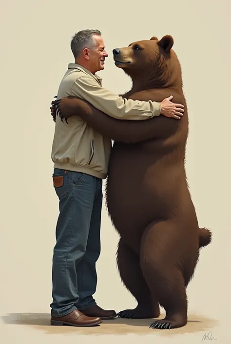 A man from the United States hug with the bear from the Soviet Union 