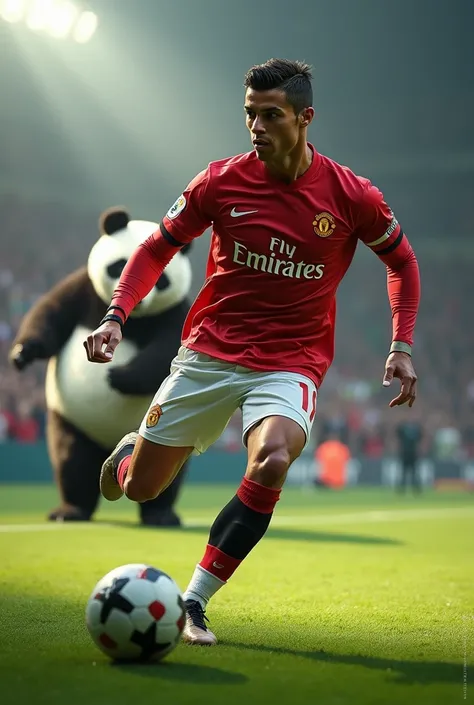 An image of soccer player Cristiano Ronaldo with a panda waving 