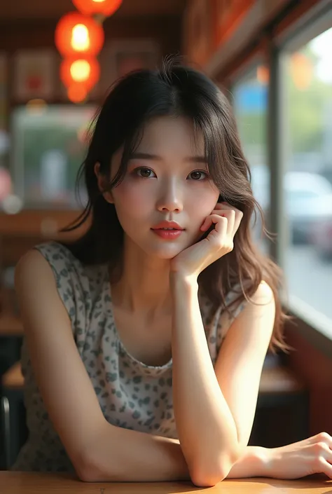 A superb exquisite real beautiful Korean girl, natural straight hair, extremely delicate, straight facial features, peerless beautiful girl, soft, dreamy quality, light white and dark brown, exaggerated facial features, solid color, frank holly, delicate f...