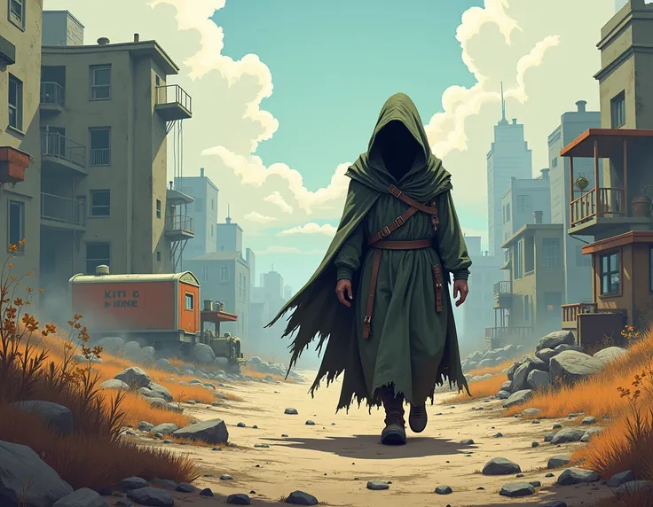 Create a hooded character in a post-apocalyptic world, Theme Dayz , modo cartoon