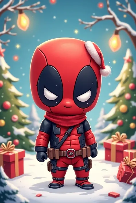 Crea un deadpool kawaii navideño