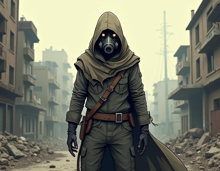 Create a masked character on the face in a post-apocalyptic world, Theme Dayz , modo cartoon