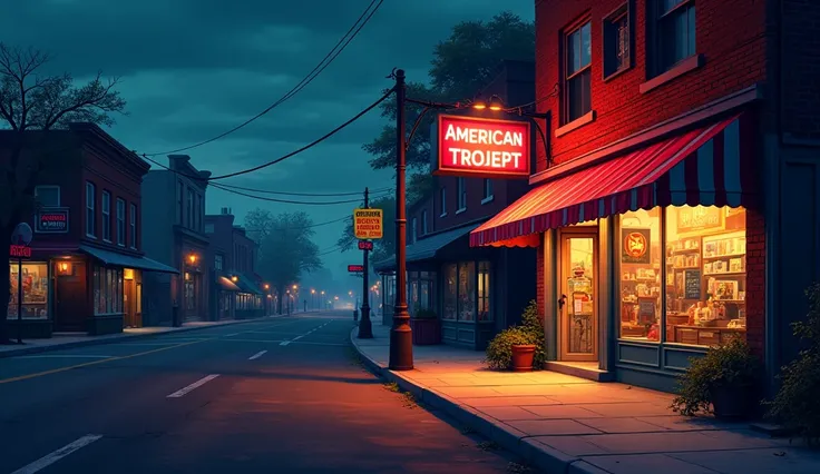 An American store at night in the right corner of the screen 