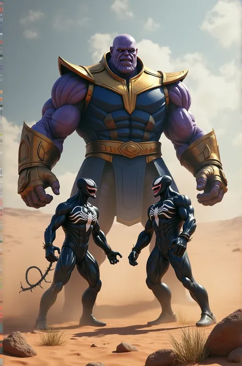 Venom and Thanos face to face in desert 