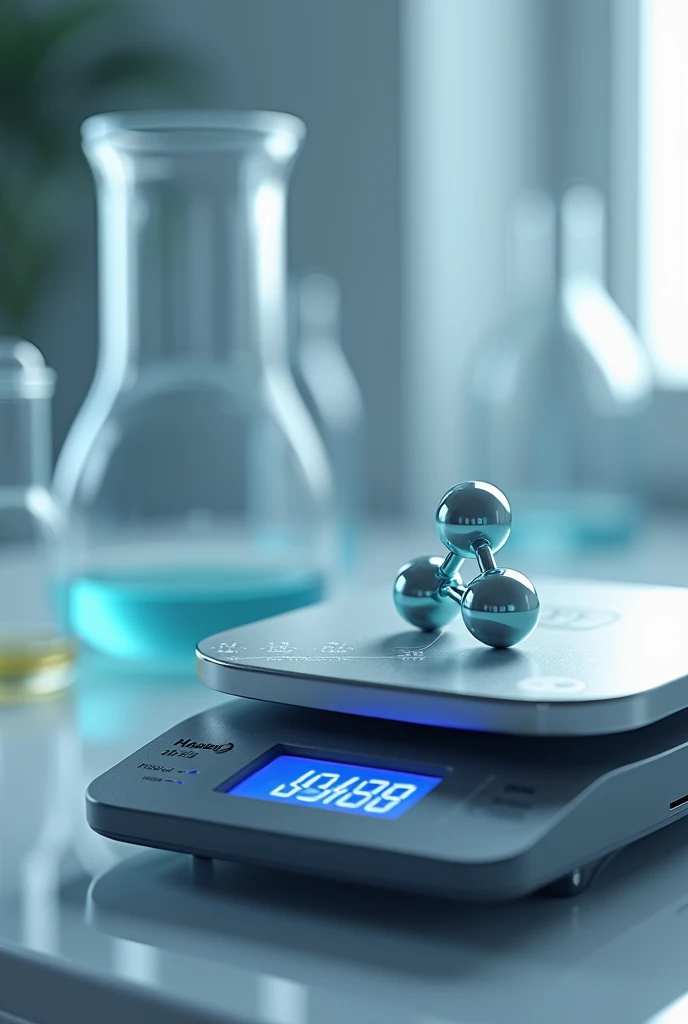 A hydrogen molecule being weighed on a scale