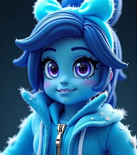 a close up of a person with a blue shirt and a blue bow, roblox avatar, light blue skin, roblox, upper body avatar, with blue skin, chrome outfit, wearing a track suit, this character has cryokinesis, full body;, magic uniform, blue skin, blue outfit, robl...