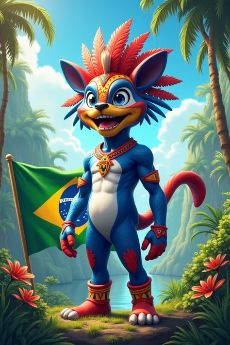  Create a mascot that represents Pará in the 30th cup , inspired by the colors blue , white and red, In the climate and in the Amazon and the flag of Pará  