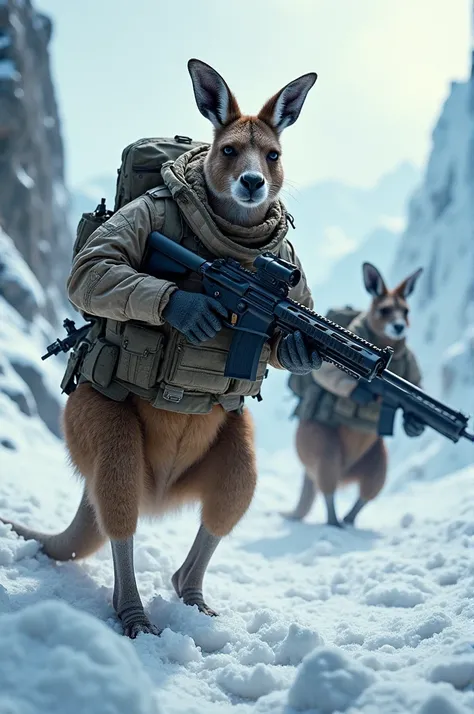 Kangaroo Special Forces with weapons reaching the North Pole