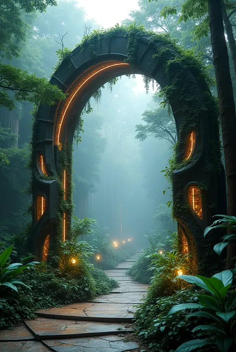 Make an access arch with the concept of jungle and technology