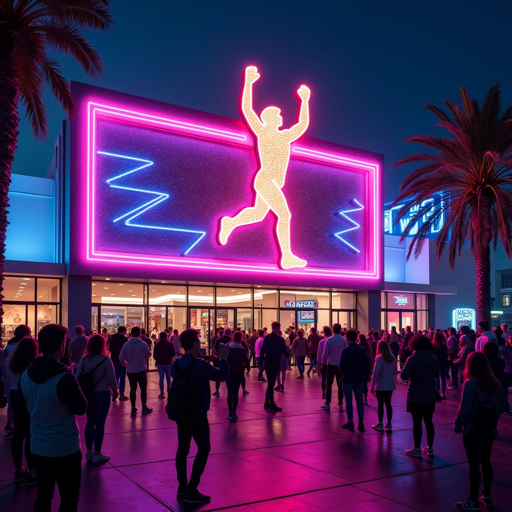  neon sign shining on the exterior wall of the building 、A building with a large neon sign imitating a runner cutting goal tape with both hands raised、 Glittering neon lights shining in a variety of colors 、Glico's neon sign in Osaka 、 tourists taking a commemorative photo under the sign 。