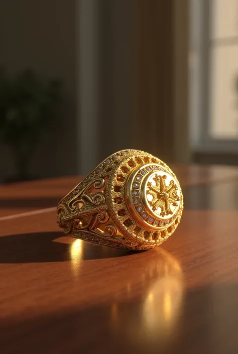 Luxury gold ring on the table