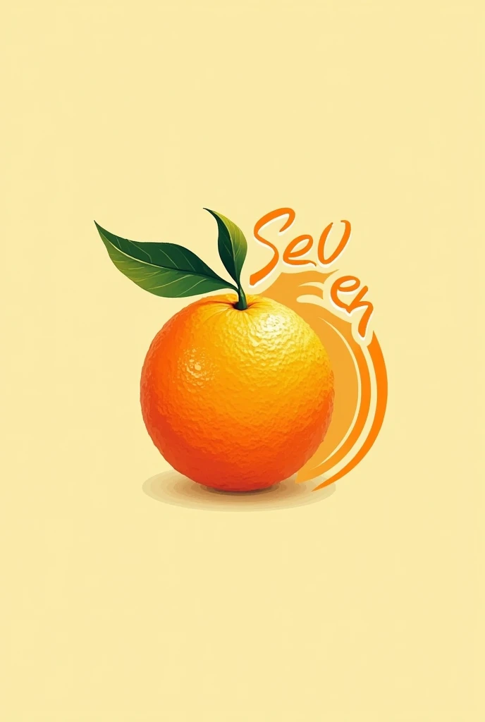 Create a logo for an orange juice product called seven.  Requires orange fruit,orange leaf 