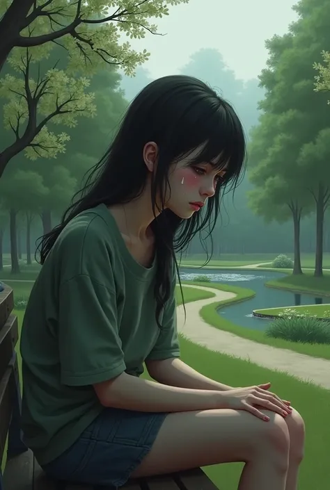 Girl crying in the
parkland
