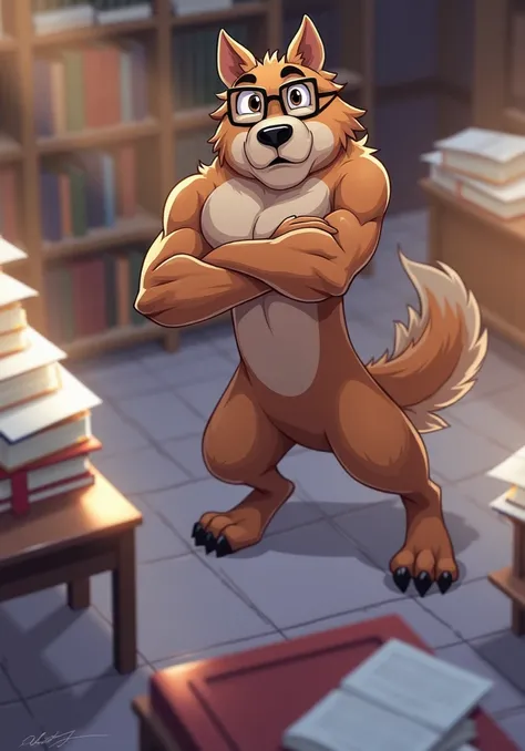 Dog, strong muscular glasses,warm,academia