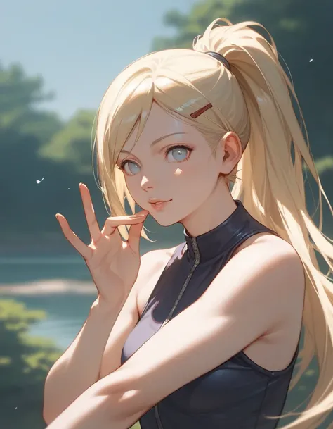 sitting, close up, score_9, score_8_up, score_7_up, ((solo)), 1girl, ino yamanaka, long hair, naruto, blonde hair, hand sign, ponytail, medium breast, (((pose))), hands, fingers, big hips, 
