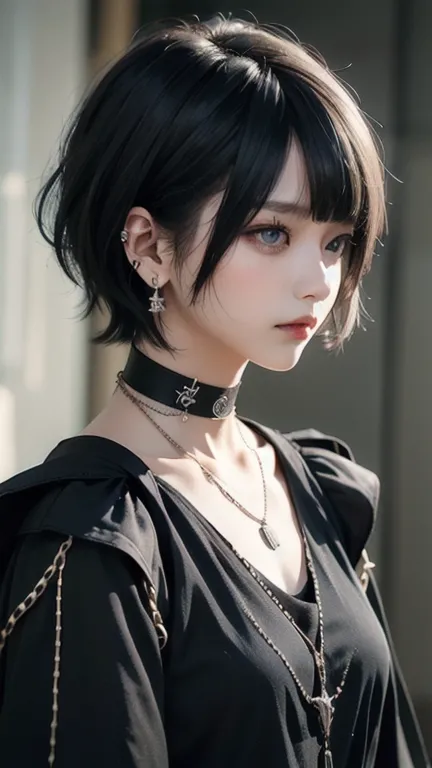 (( best quality、​masterpiece:1.3))、sharp:1.2、perfect body beauty:1.4、((  has a layered hairstyle))、( black dress:1.1)、(darkroom:...