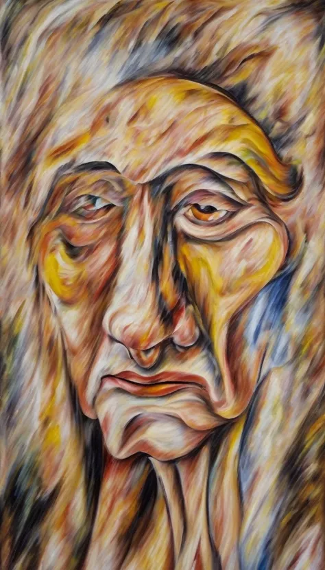 An oil painting of a face, old man, beautiful, arid and hot. Dotted.