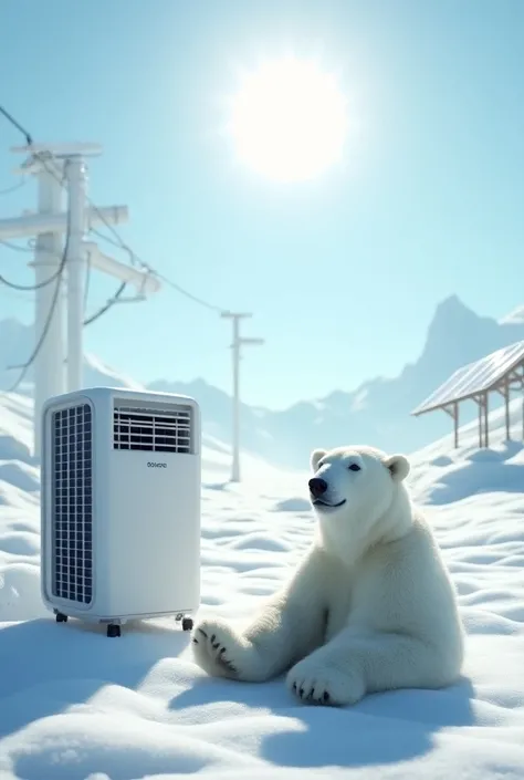 polar bear, air conditioning, solar panel, sunny sun snow floor