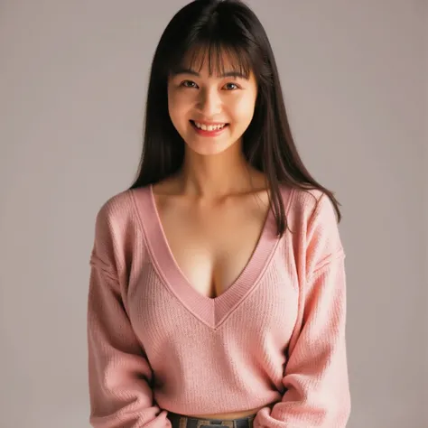 (((Mika, 1girl, solo, full body))), 8k, raw photo, perfectly focused, best focus, realistic skin texture, masterpiece, highest quality, photorealistic, V-neck sweater