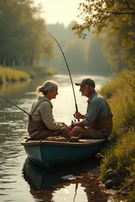 A fishing couple with a recycled  born