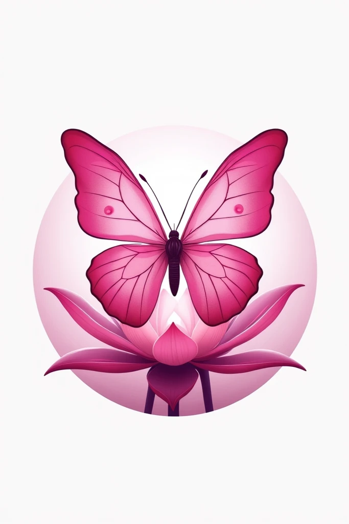 Round logo with fuchsia butterfly and fuchsia lotus
