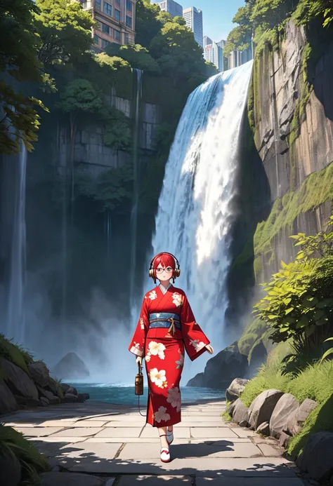 (Best masterpiece, High resolution: 1.5), (8K, RAW photo, Perfect anatomy, Golden ratio, Full body image with white shoes, Shadow of feet, Distance shot: 1.4), Pointillism, Professional photo, Lonely Japanese Idol, (Real:0.5), (Walking towards a waterfall,...