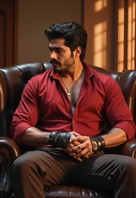 Vicky Kaushal, (very young 25 years), ((big hunk chubby)), ((((hairy chest)))), ((((big chest, big nipples)))), dark melanine skin, oil skin, very detailed image, epic composition, mafia clothes, leater gloves, big and large ass, masculine and virille mous...