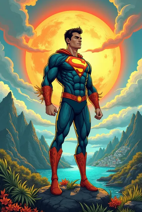 Superhero who watches over global warming cartoon 