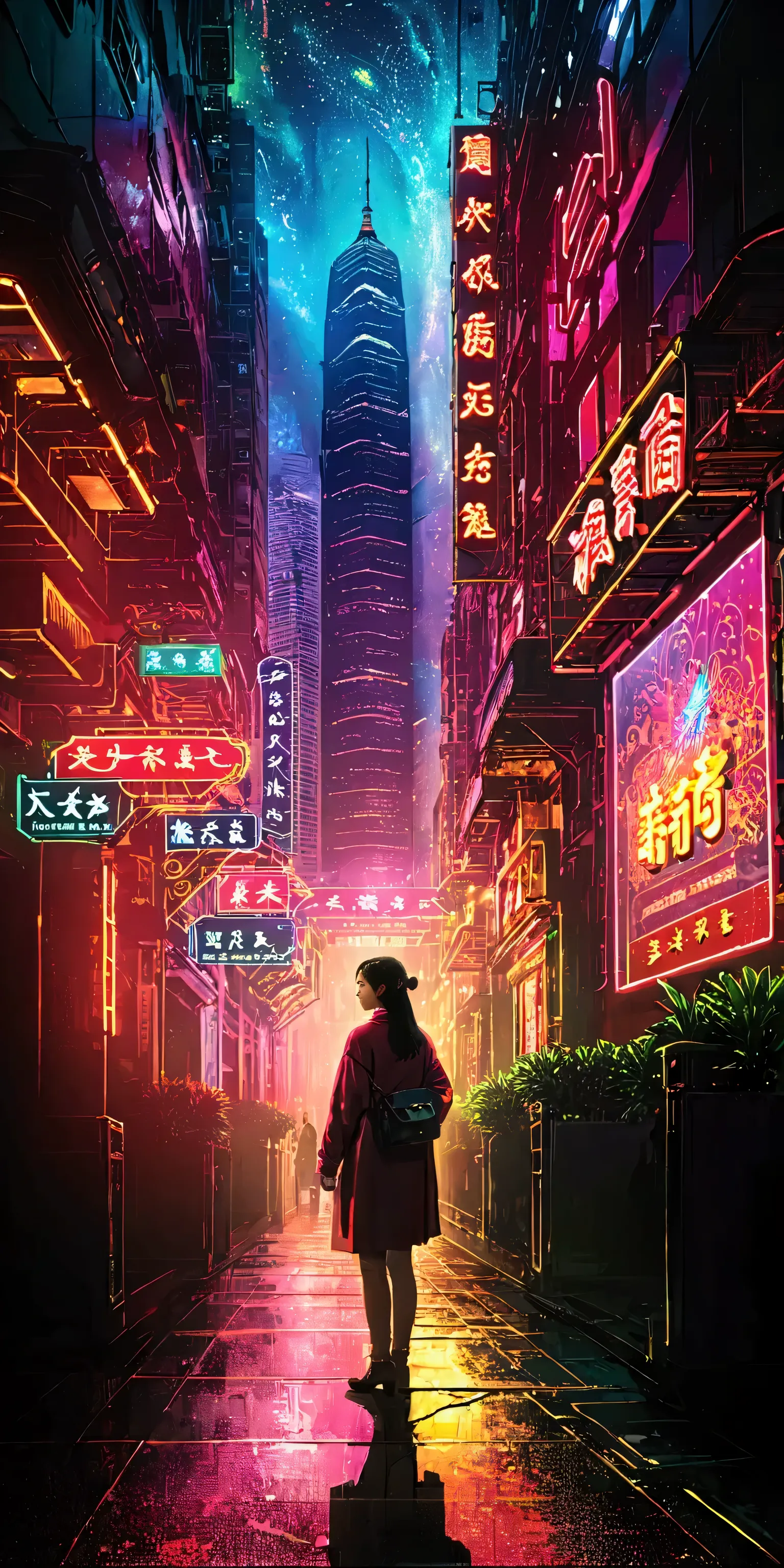 (snapshot:1.3) photo. of beautiful hong kong neon city. realistic photos.lively people of night (entertainment district:1.3).fix...