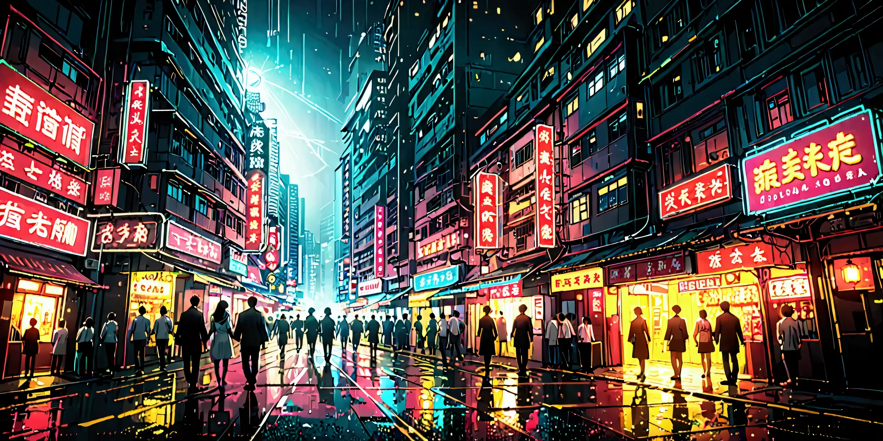 (snapshot:1.3) photo. of beautiful hong kong neon city. realistic photos.lively people of night (entertainment district:1.3).fix...