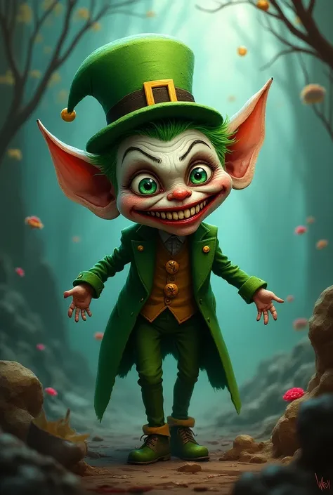 Green leprechaun mixed with the Joker 