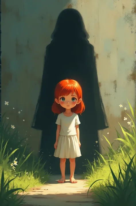 A young red-haired girl under the shadow of her twin sister 