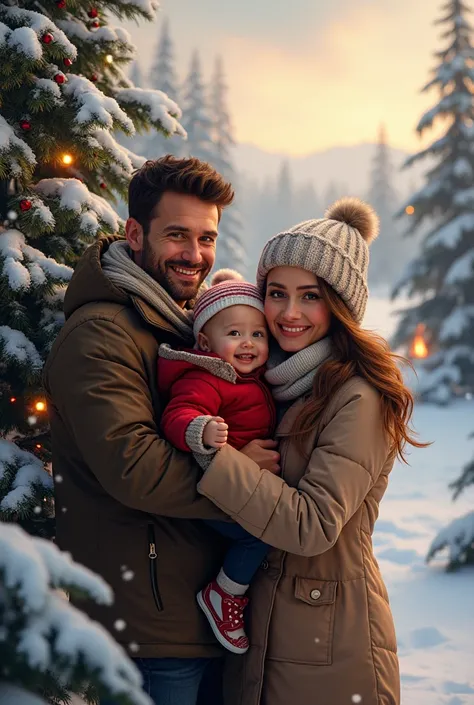 Beautiful Christmas background with dad mom ren and grandren 