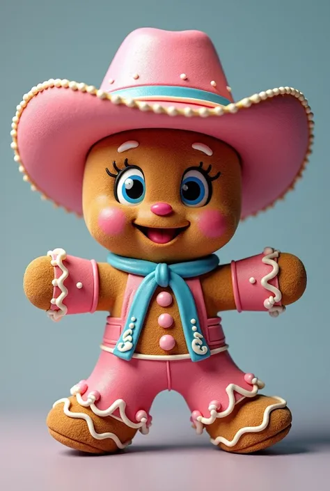 Pink and blue gingerbread man with cowboy hat 