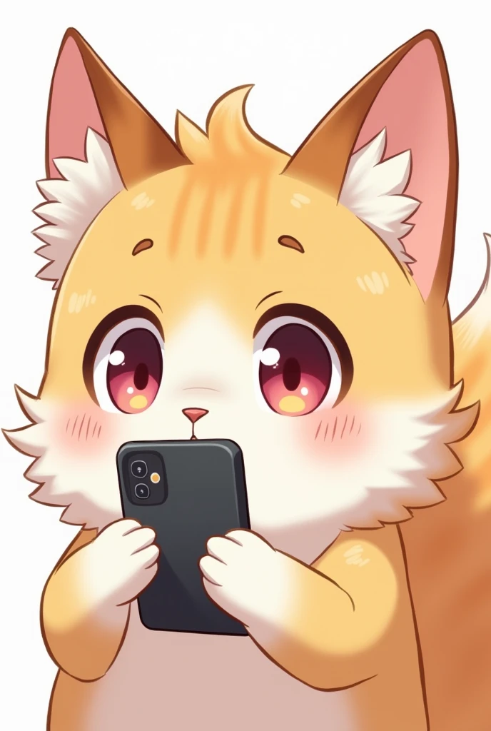   a close up of a cartoon cat with a cell phone, an anime drawing by Elena guro, pixiv, furry art, rating:g, anime catgirl, anime!!!!!!!!!!!!!!!, popular on pixiv, furry anime,  best rated on pixiv , pixiv 3dcg, gelbooru anime image, cute anime catgirl, fo...