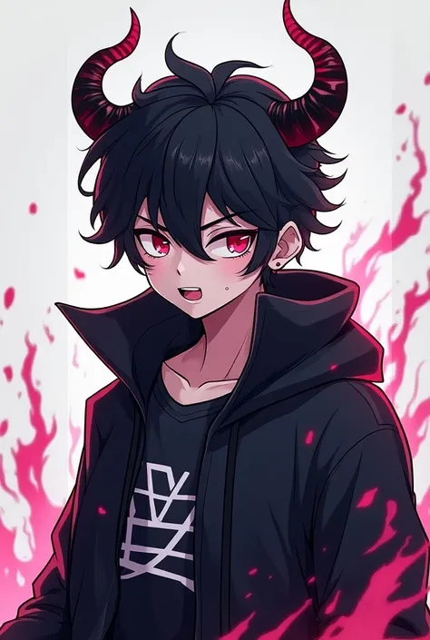 anime demon boy in modern clothes as gaming logo 
