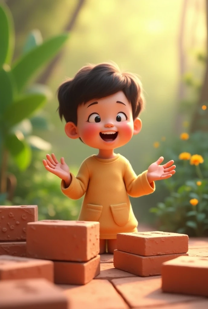 A lovely，Move bricks with a smile