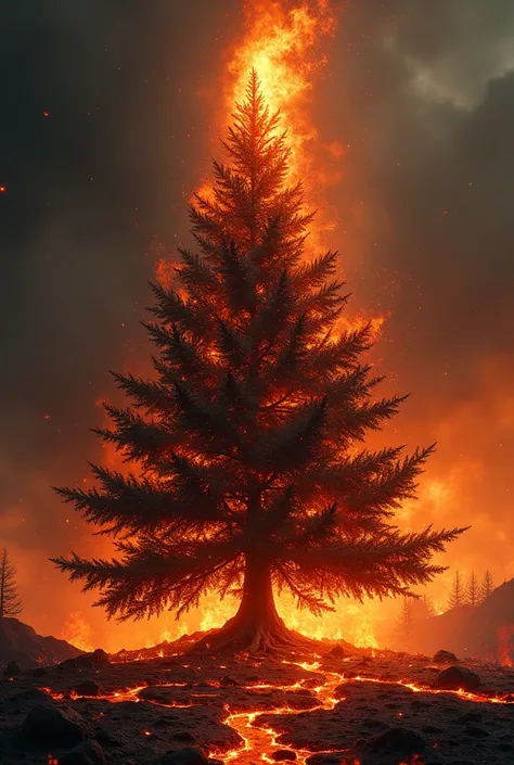  You have a Christmas tree but its burning and charred, With lava and fire 